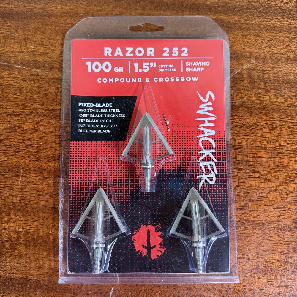 Swhacker Razor #252  Broadhead 100 Grain 3-pack Archery Crossbow 1.5" Cut